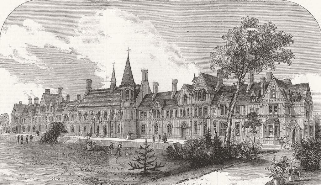 BERKS. The new Grammar School at Reading 1871 old antique print picture